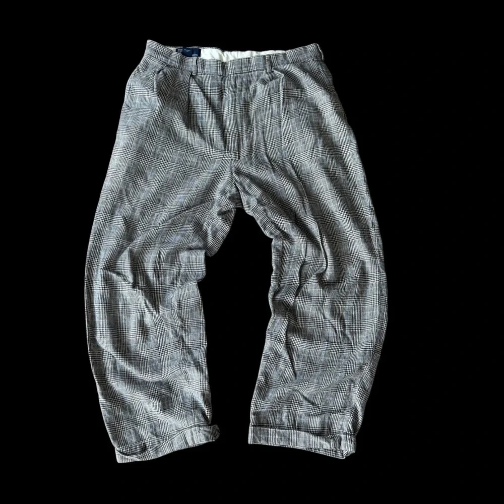 Polo Ralph Lauren Mens Glen Plaid‎ Linen Cotton Pleated Cuffed Pants 35x26.5